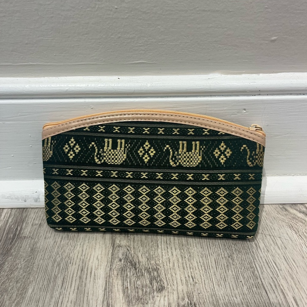 Green and Tan Patterned Clutch/Coin bag